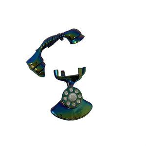 Vintage Rotary Telephone Brooch Purple Iridescent Double Pin